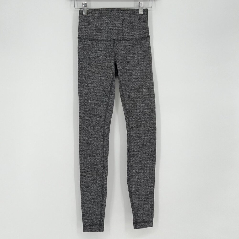Lululemon Womens Wunder Under High Rise Legging Size 4 Heathered Black Knit Yoga